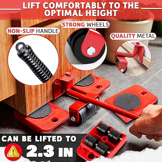 Heavy Furniture Movers with Wheels - Furniture Lifter Tool Set with Appliance Slider for Tile and Hardwood Floors