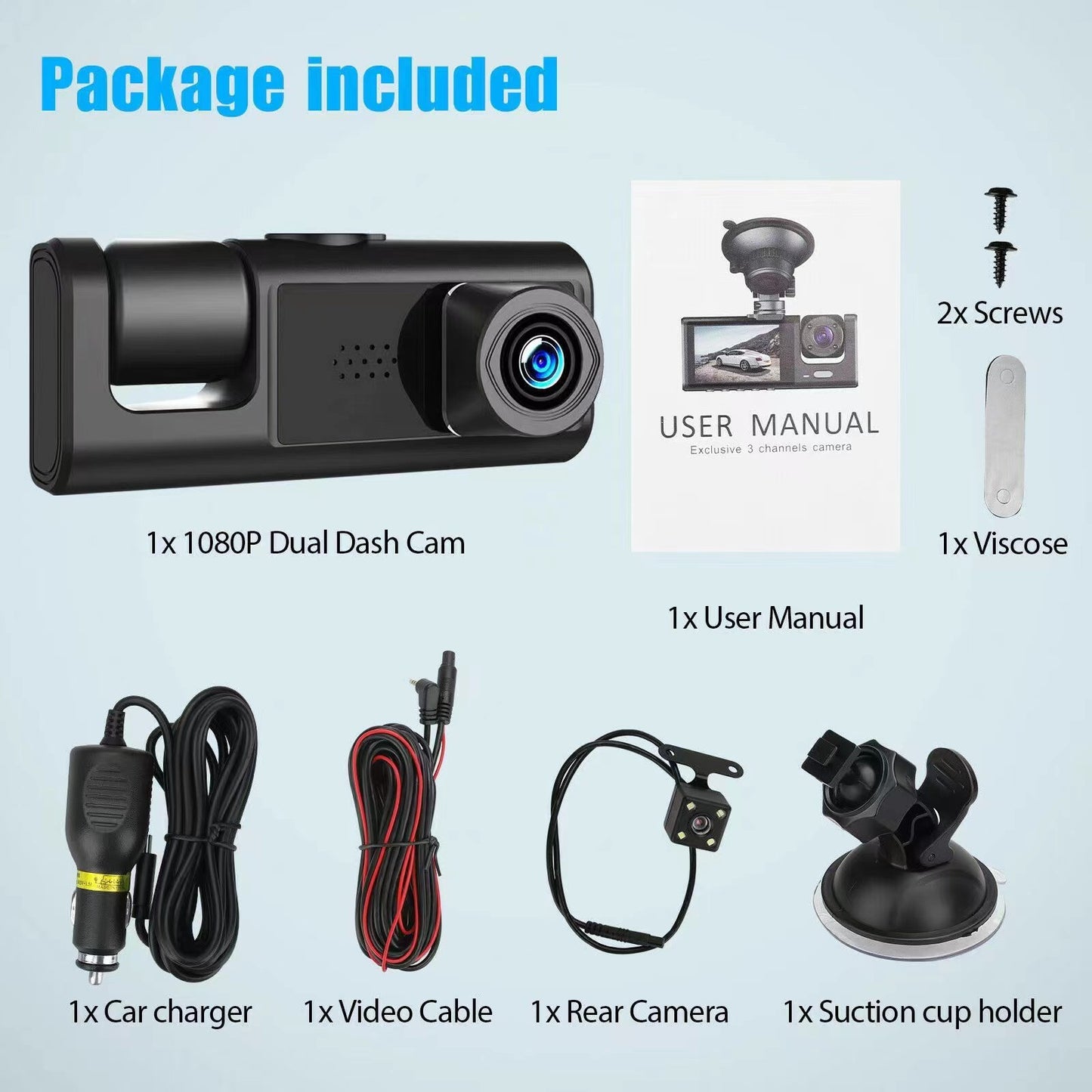 Dash Cam Front and Rear - with GPS and WiFi - Night Vision, 24H Parking Mode