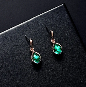 3PCS Rose Gold-color Necklace Earrings Green Crystal Glass Alloy Pendant