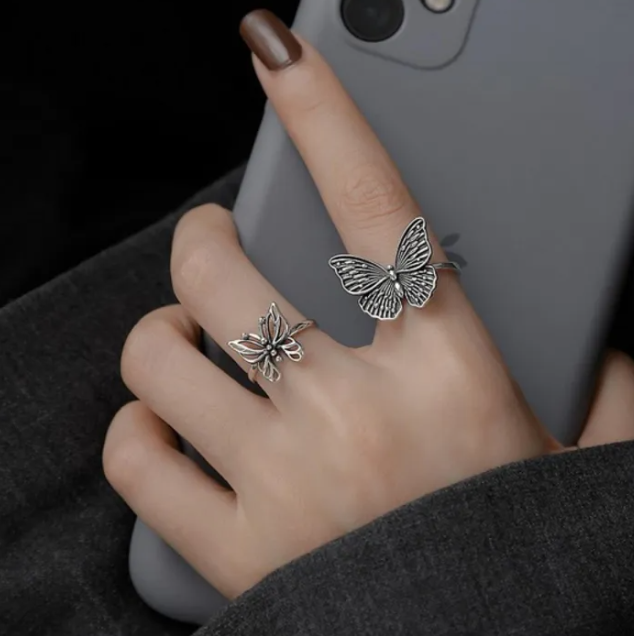 The Jewels Gallery Butterfly Adjustable Silver Rings Open Butterfly Rings