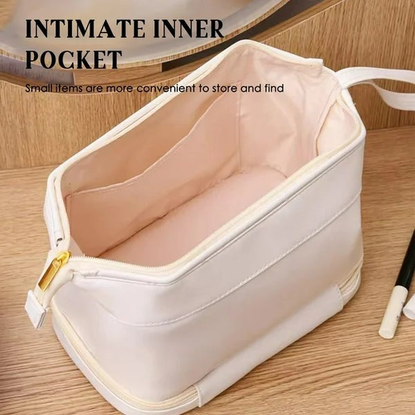 Multifunctional Double Layer Leather Travel Cosmetic Bag