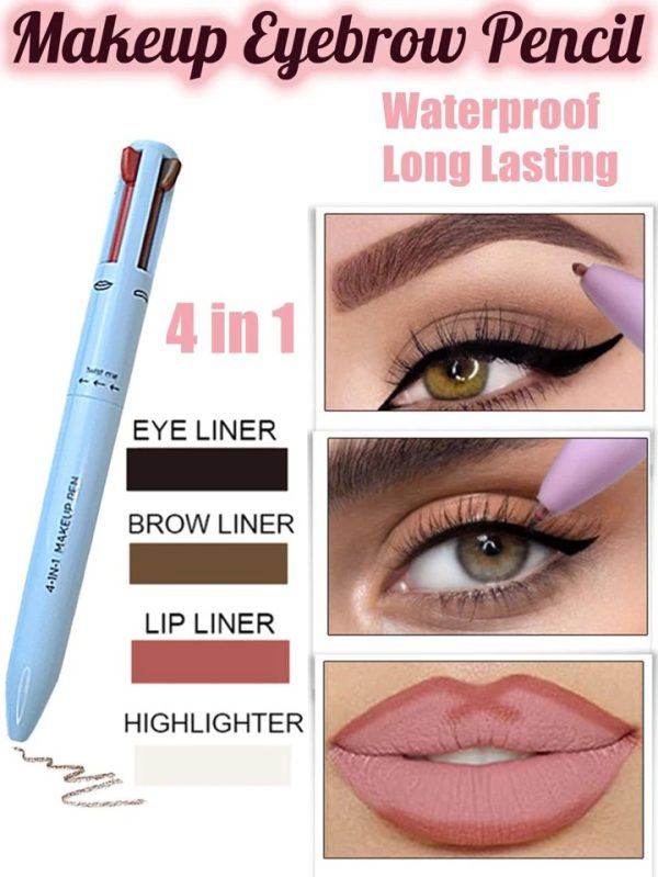 4 In 1 Waterproof Makeup Pen Eyebrow Pencil Long Lasting Easy Lip Color Liner Highlight Lying Silkworm Eyeliner Pen Makeup Tools